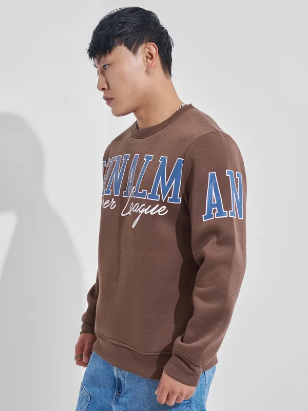 Highlander Men Brown Round Neck Pullover Sweatshirt