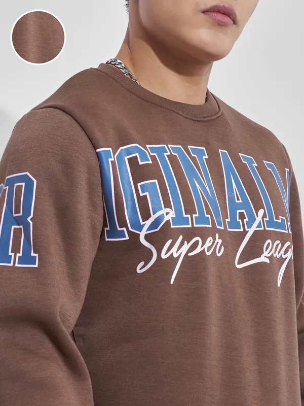 Highlander Men Brown Round Neck Pullover Sweatshirt