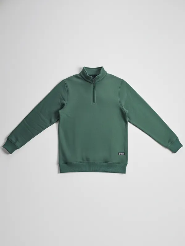 Highlander Men Green Mock Collar Pullover Sweatshirt