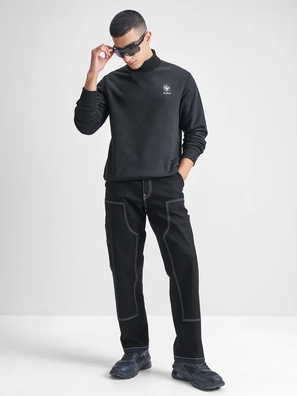 Highlander Men Black Turtle Neck Pullover Sweatshirt