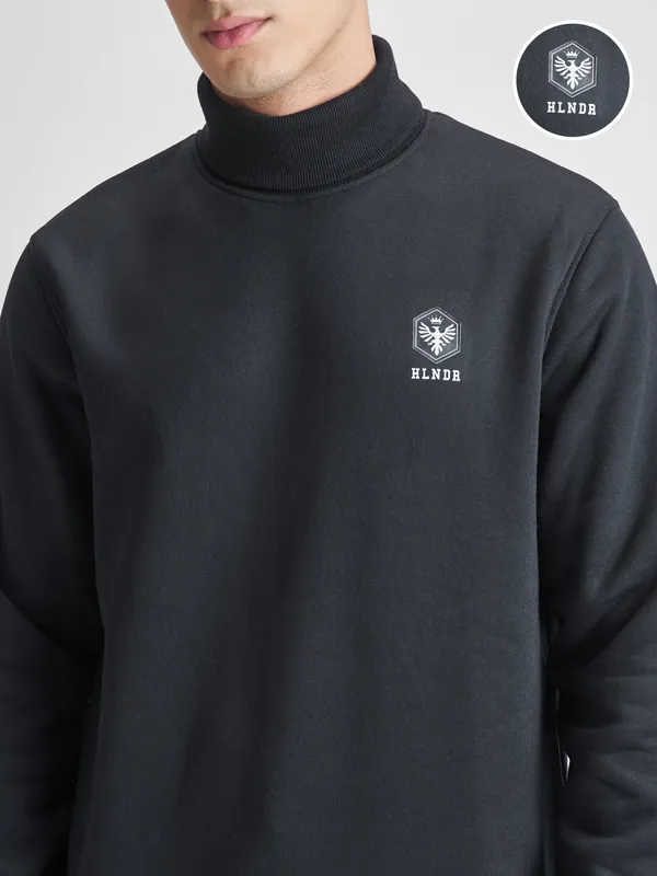 Highlander Men Black Turtle Neck Pullover Sweatshirt