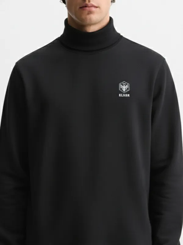 Highlander Men Black Turtle Neck Pullover Sweatshirt