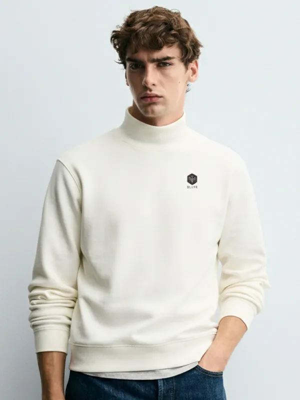 Highlander Men White Turtle Neck Pullover Sweatshirt