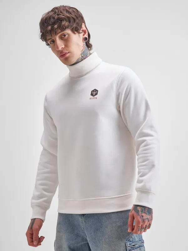 Highlander Men White Turtle Neck Pullover Sweatshirt