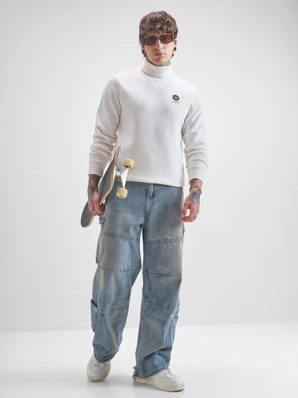 Highlander Men White Turtle Neck Pullover Sweatshirt