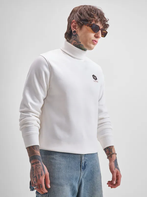 Highlander Men White Turtle Neck Pullover Sweatshirt