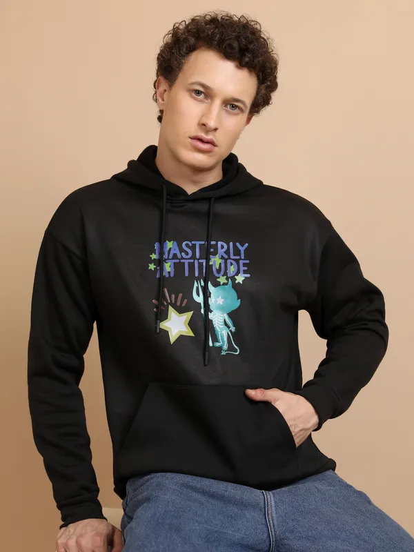 Highlander Men Black Hooded Pullover Sweatshirt