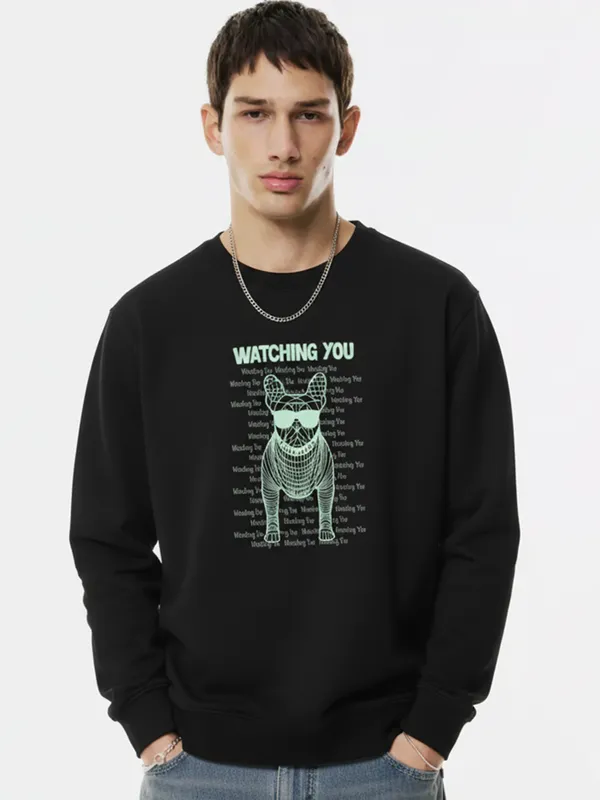Highlander Men Black Round Neck Pullover Sweatshirt