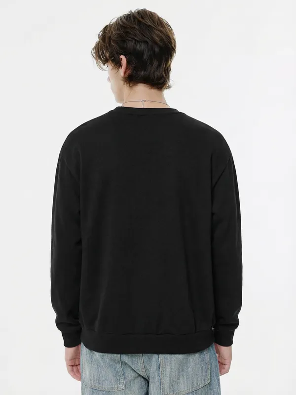 Highlander Men Black Round Neck Pullover Sweatshirt