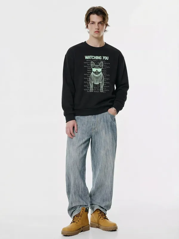 Highlander Men Black Round Neck Pullover Sweatshirt