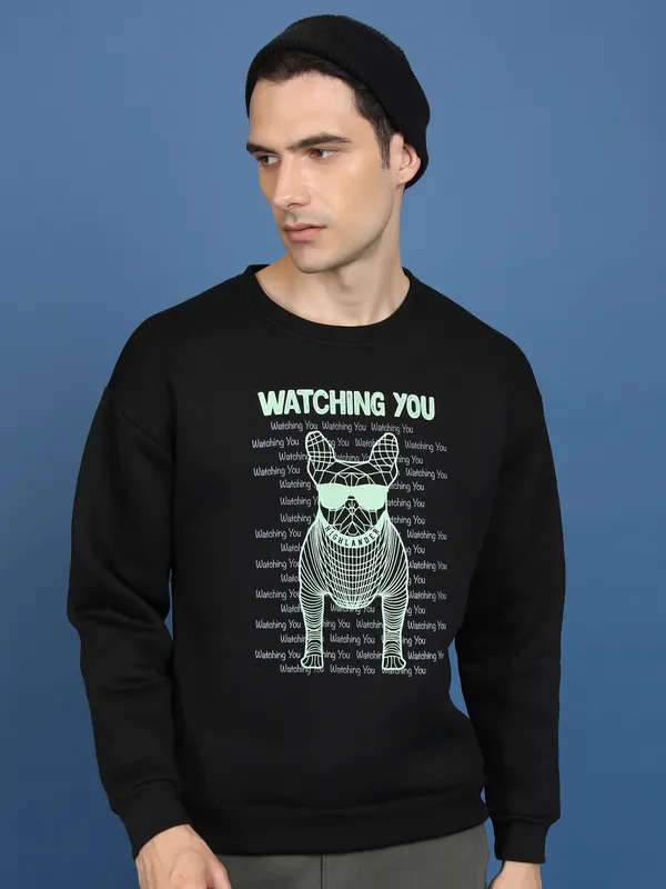 Highlander Men Black Round Neck Pullover Sweatshirt