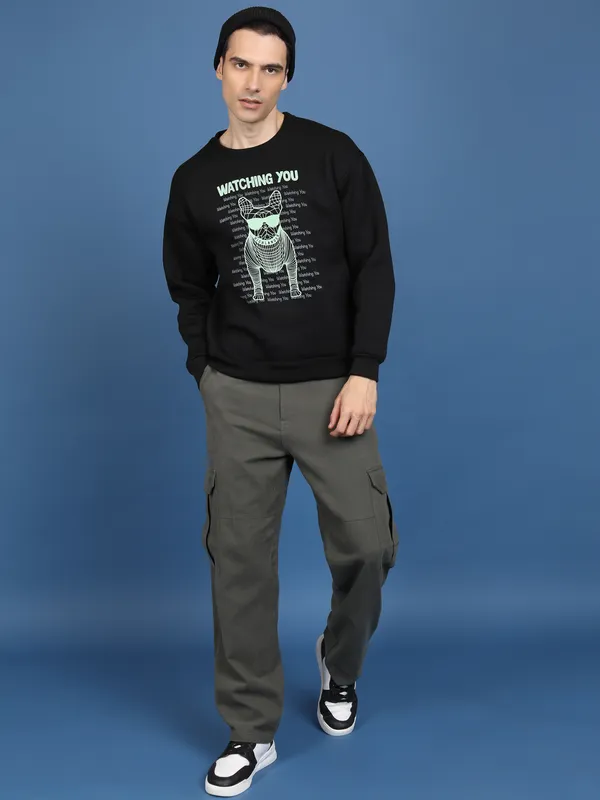 Highlander Men Black Round Neck Pullover Sweatshirt