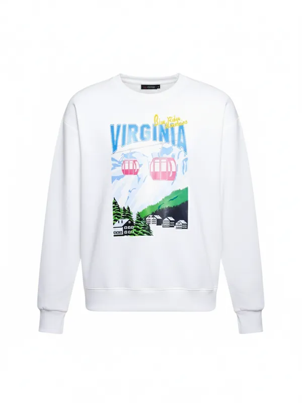 Highlander Men White Round Neck Pullover Sweatshirt