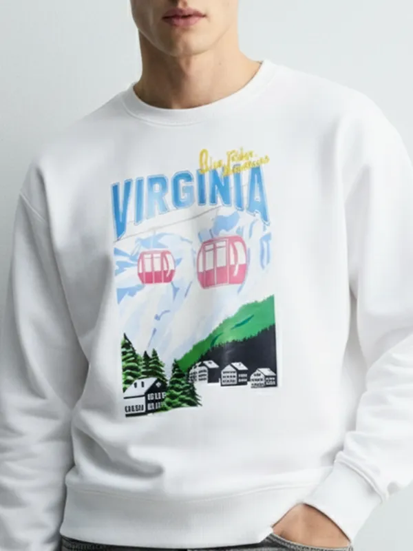 Highlander Men White Round Neck Pullover Sweatshirt