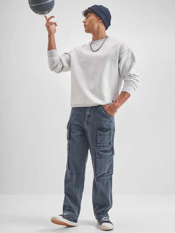 Highlander Men White Round Neck Pullover Sweatshirt