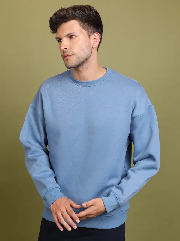 Highlander Men Blue Round Neck Pullover Sweatshirt