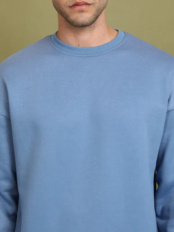 Highlander Men Blue Round Neck Pullover Sweatshirt