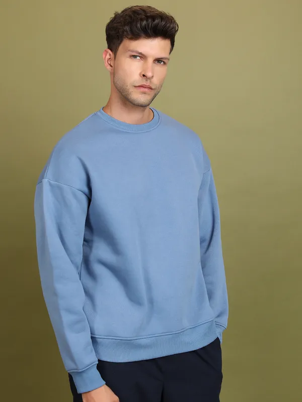 Highlander Men Blue Round Neck Pullover Sweatshirt