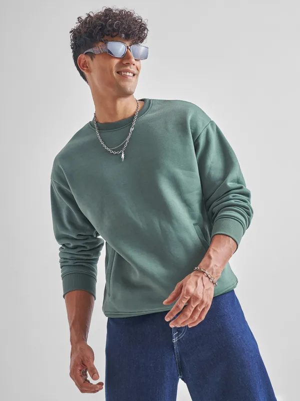 Highlander Men Green Round Neck Pullover Sweatshirt