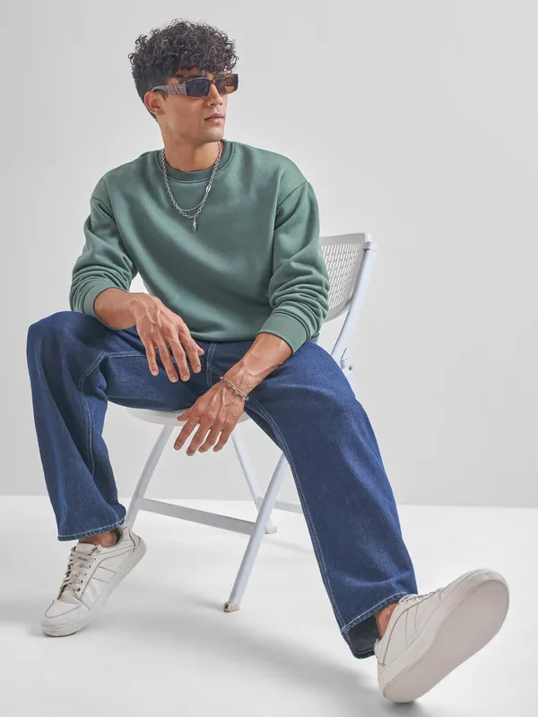 Highlander Men Green Round Neck Pullover Sweatshirt