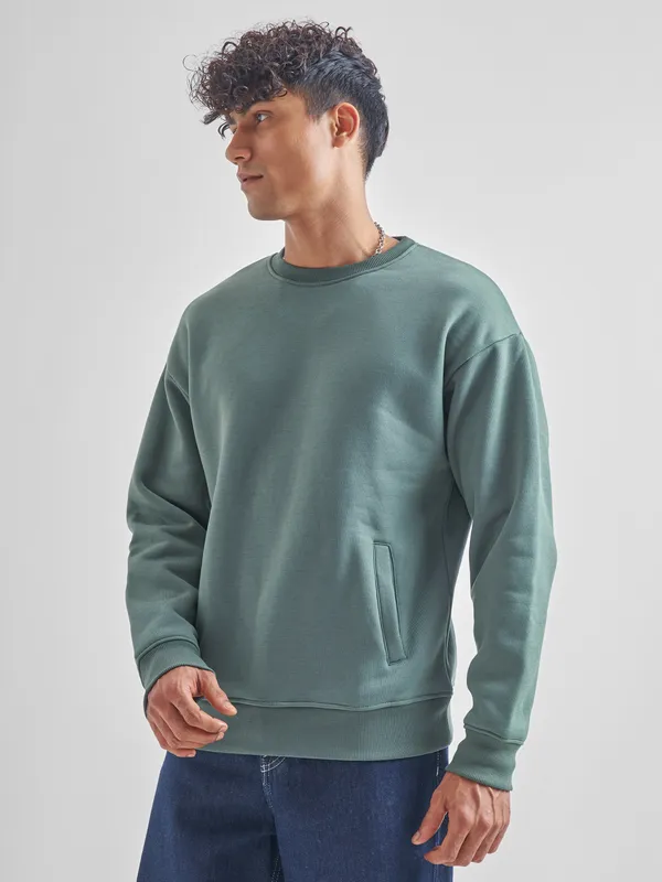 Highlander Men Green Round Neck Pullover Sweatshirt