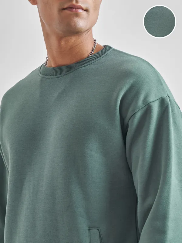 Highlander Men Green Round Neck Pullover Sweatshirt