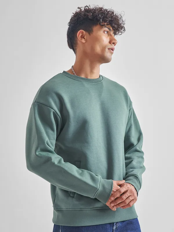 Highlander Men Green Round Neck Pullover Sweatshirt