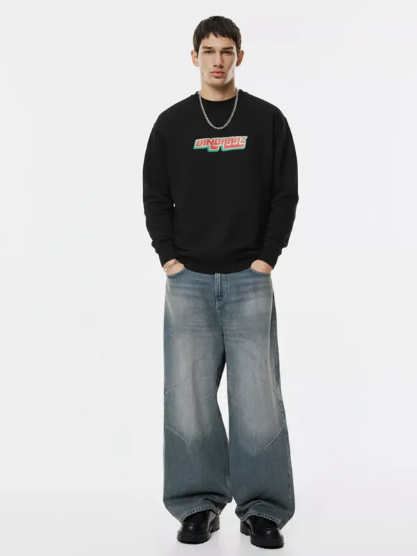 Highlander Men Black Round Neck Pullover Sweatshirt