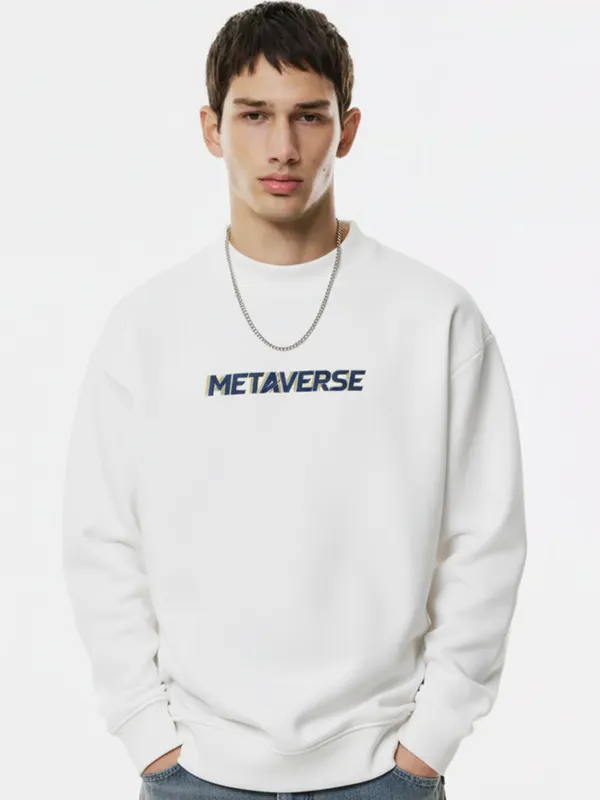 Highlander Men White Round Neck Pullover Sweatshirt