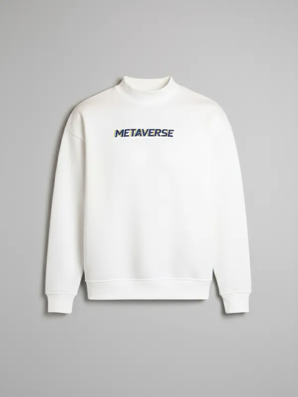 Highlander Men White Round Neck Pullover Sweatshirt