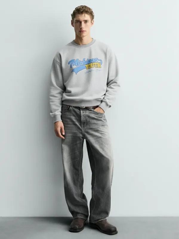 Highlander Men White Round Neck Pullover Sweatshirt