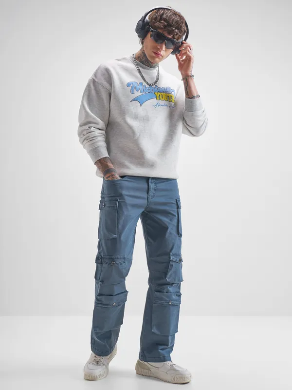 Highlander Men White Round Neck Pullover Sweatshirt