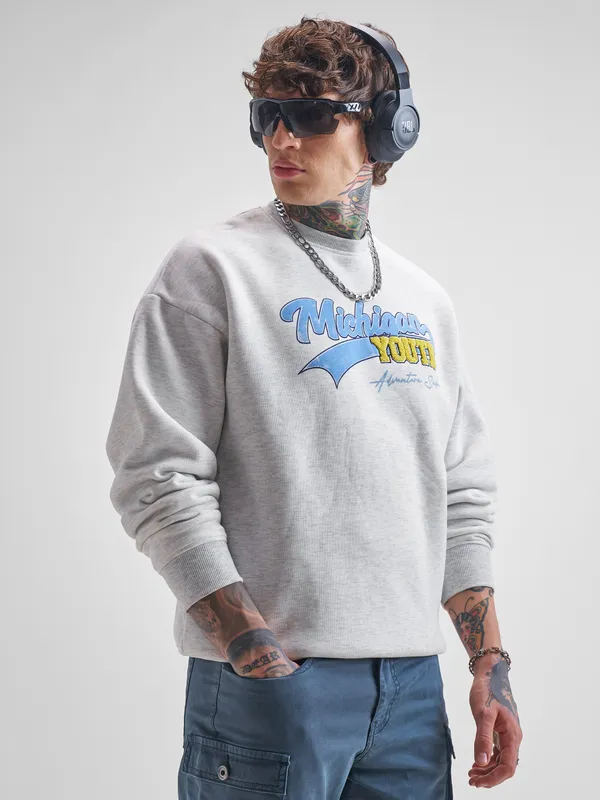 Highlander Men White Round Neck Pullover Sweatshirt