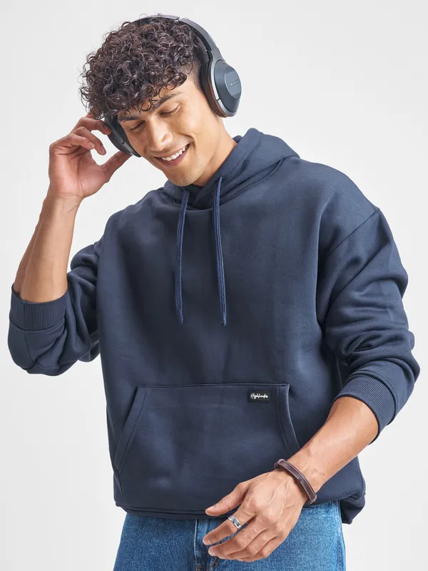 Highlander Men Navy Blue Hooded Pullover Sweatshirt