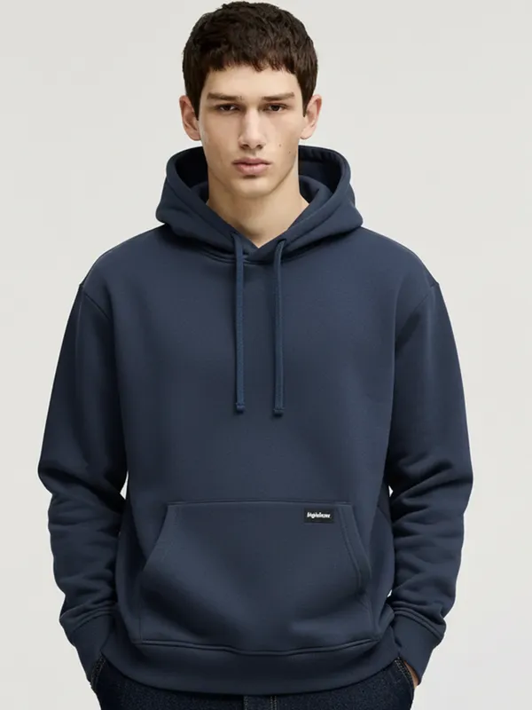 Highlander Men Navy Blue Hooded Pullover Sweatshirt