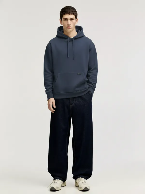 Highlander Men Navy Blue Hooded Pullover Sweatshirt