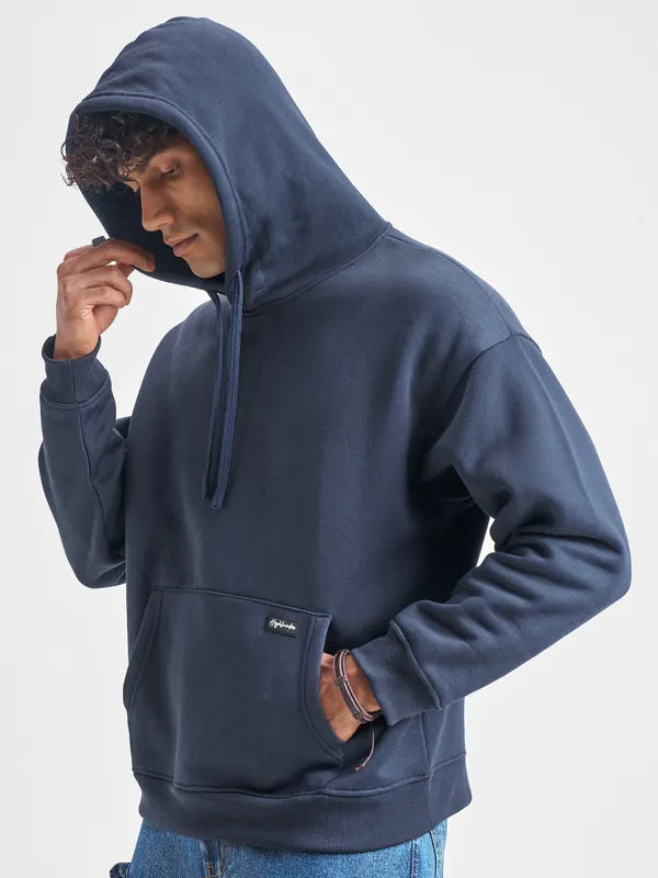 Highlander Men Navy Blue Hooded Pullover Sweatshirt