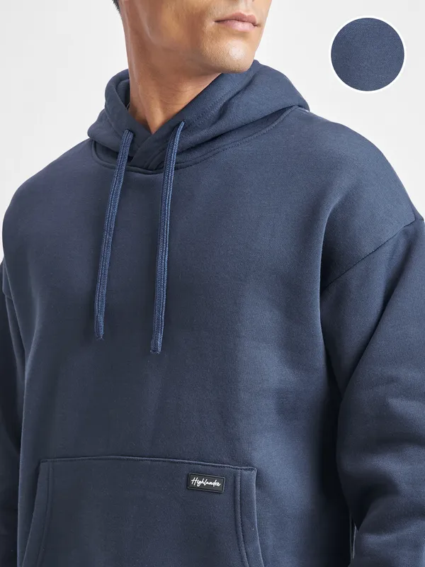 Highlander Men Navy Blue Hooded Pullover Sweatshirt