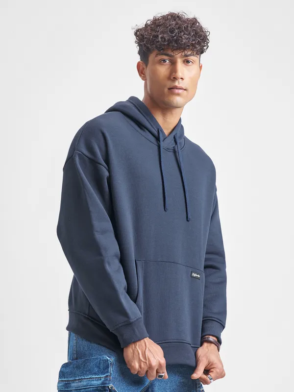 Highlander Men Navy Blue Hooded Pullover Sweatshirt