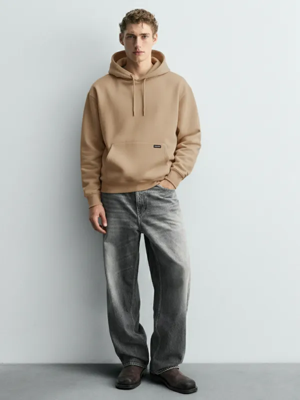 Highlander Men Beige Hooded Pullover Sweatshirt