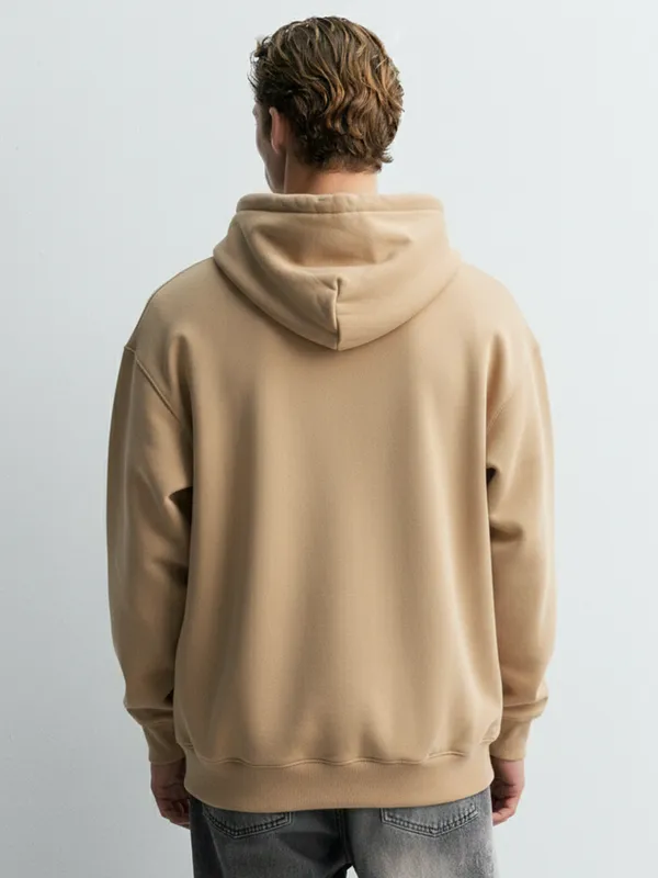 Highlander Men Beige Hooded Pullover Sweatshirt