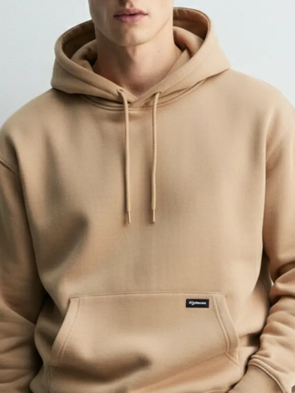 Highlander Men Beige Hooded Pullover Sweatshirt