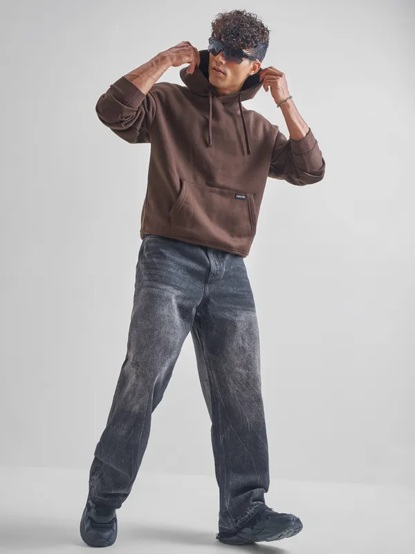 Highlander Men Brown Hooded Pullover Sweatshirt