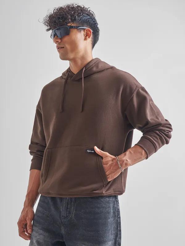 Highlander Men Brown Hooded Pullover Sweatshirt