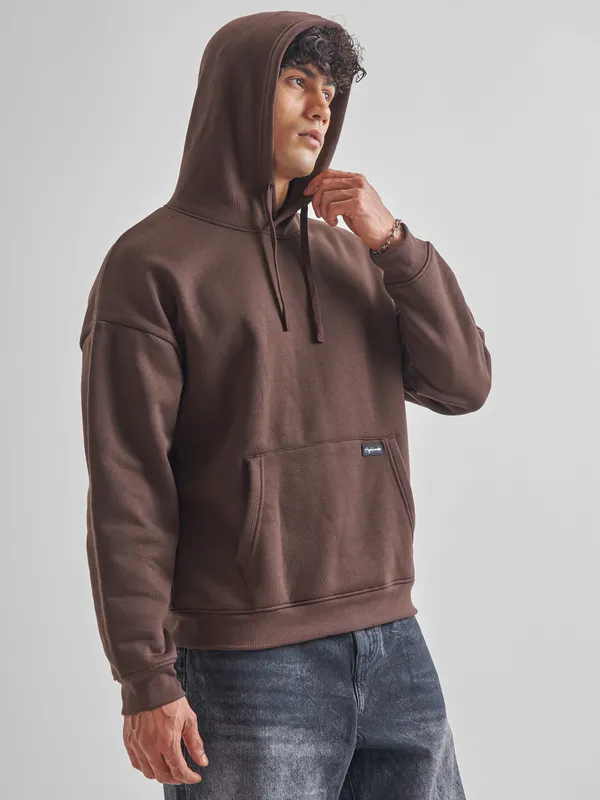 Highlander Men Brown Hooded Pullover Sweatshirt