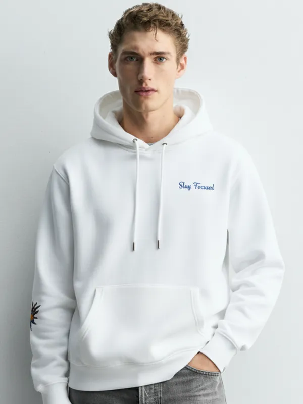 Highlander Men White Hooded Pullover Sweatshirt