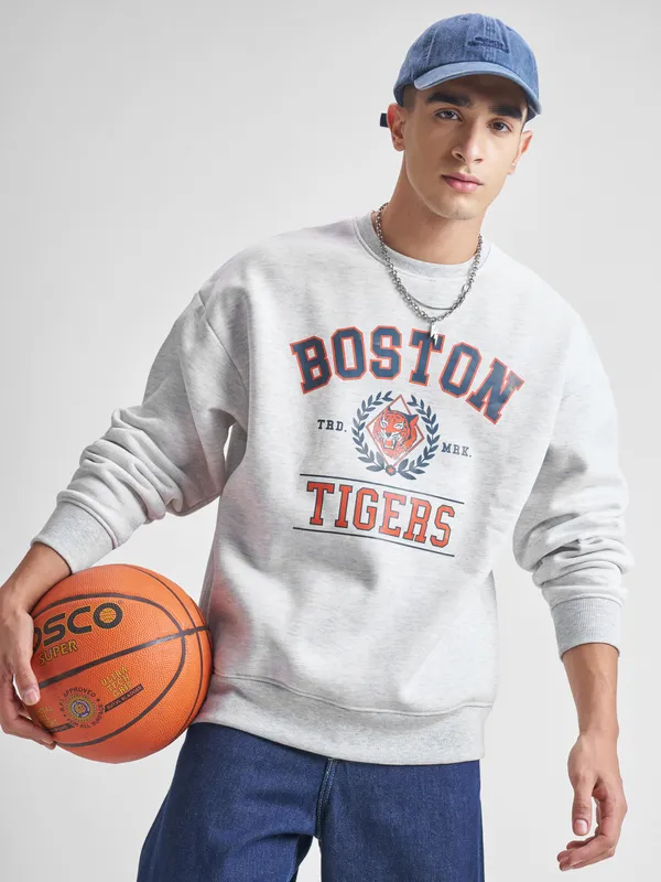 Highlander Men White Round Neck Pullover Sweatshirt