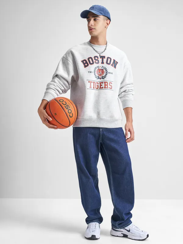 Highlander Men White Round Neck Pullover Sweatshirt