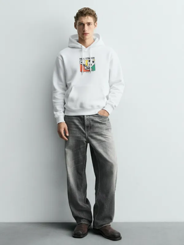 Highlander Men White Hooded Pullover Sweatshirt