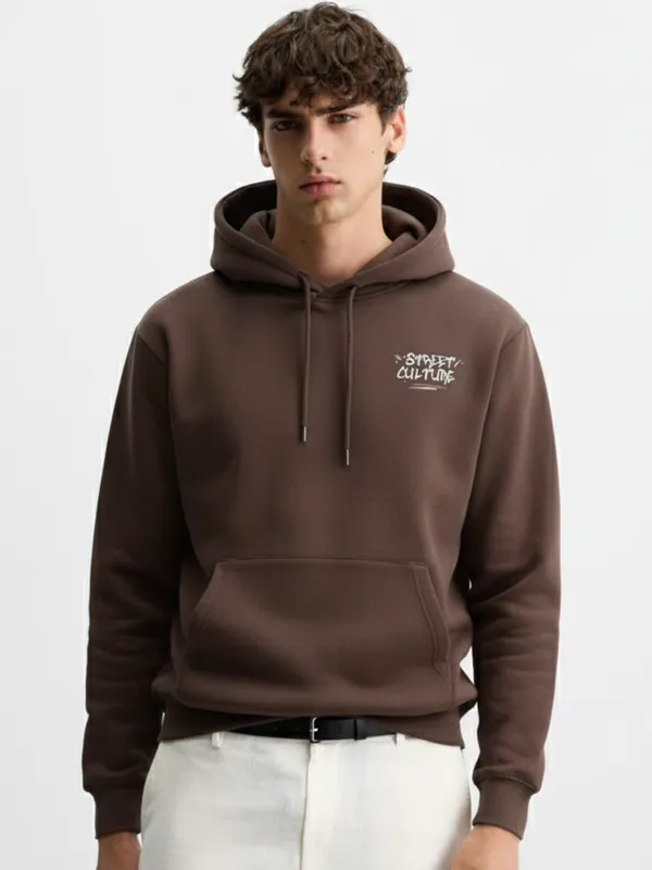 Highlander Men Brown Hooded Pullover Sweatshirt
